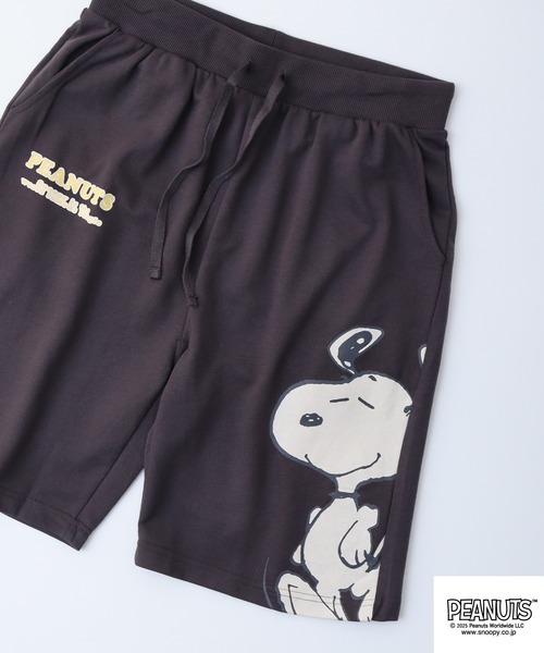 PEANUTS(ピーナッツ)の「PEANUTS プリント総柄ミニ裏毛ハーフパンツ(その他パンツ・メンズ・ブラック系/オートミール/杢グレー/ネイビー/ライトカーキ/ブラック系1/グレイッシュベージュ/ブラック/カーキ系/チャコール/アイボリー系/グレー系・L/M/LL/S)」の5枚目の写真