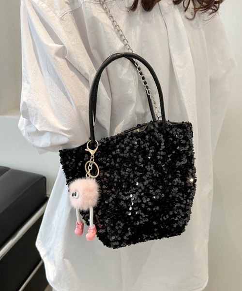 Mignonjour（ミニョンジュール）の「FReePLACe/スパンコール ハンドバッグ チェーンバッグ X12544（ハンドバッグ・レディース・ホワイト/ブラック・FREE）」の3枚目の写真