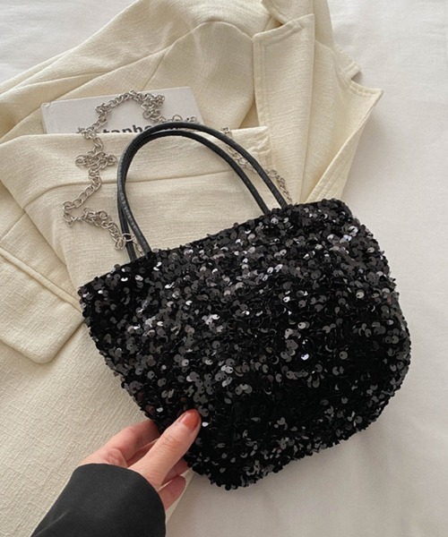 Mignonjour（ミニョンジュール）の「FReePLACe/スパンコール ハンドバッグ チェーンバッグ X12544（ハンドバッグ・レディース・ホワイト/ブラック・FREE）」の4枚目の写真