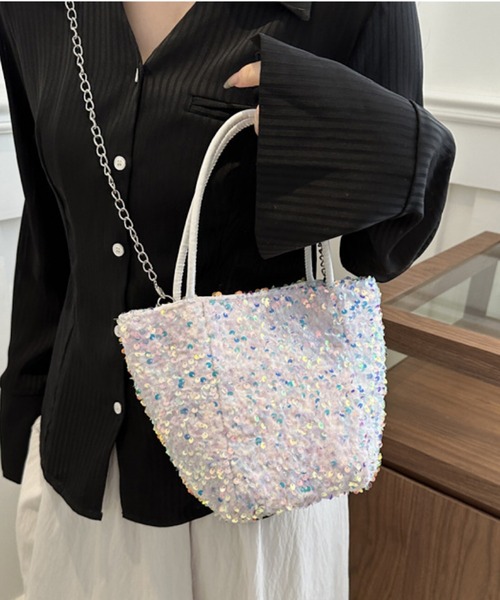 Mignonjour（ミニョンジュール）の「FReePLACe/スパンコール ハンドバッグ チェーンバッグ X12544（ハンドバッグ・レディース・ホワイト/ブラック・FREE）」の5枚目の写真