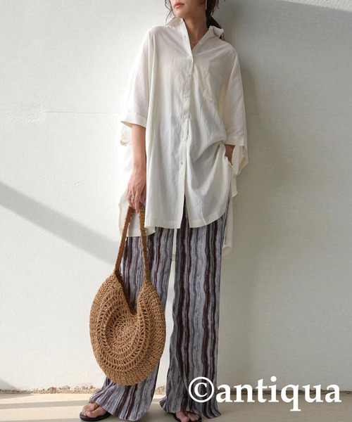 antiqua（アンティカ）の「シャドーストライプシャツ（シャツ/ブラウス・レディース・アイボリー/ブラック・ONESIZE）」の7枚目の写真