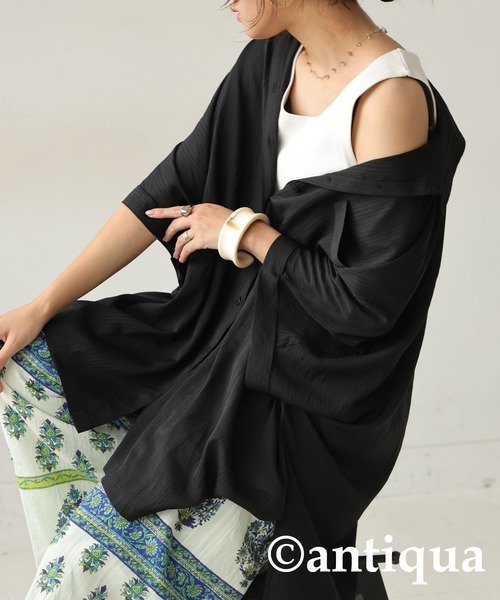 antiqua（アンティカ）の「シャドーストライプシャツ（シャツ/ブラウス・レディース・アイボリー/ブラック・ONESIZE）」の11枚目の写真