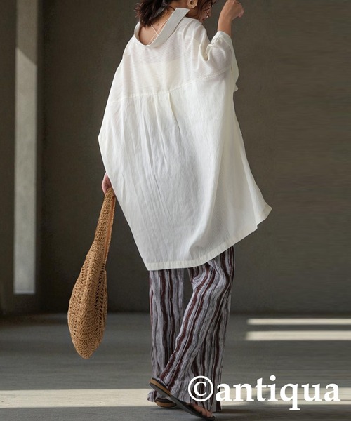 antiqua（アンティカ）の「シャドーストライプシャツ（シャツ/ブラウス・レディース・アイボリー/ブラック・ONESIZE）」の3枚目の写真