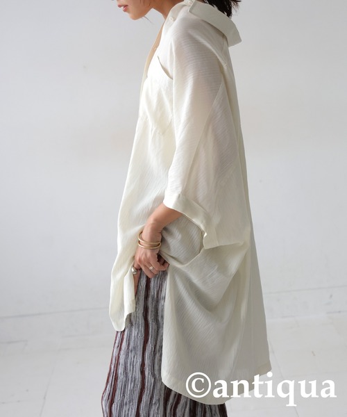 antiqua（アンティカ）の「シャドーストライプシャツ（シャツ/ブラウス・レディース・アイボリー/ブラック・ONESIZE）」の6枚目の写真