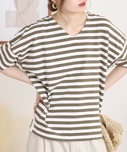 tシャツ to touch ドライコットン ボーダー ドロップTシャツ レディース ドライコットン ボーダー ドロップTシャツ｜to touch