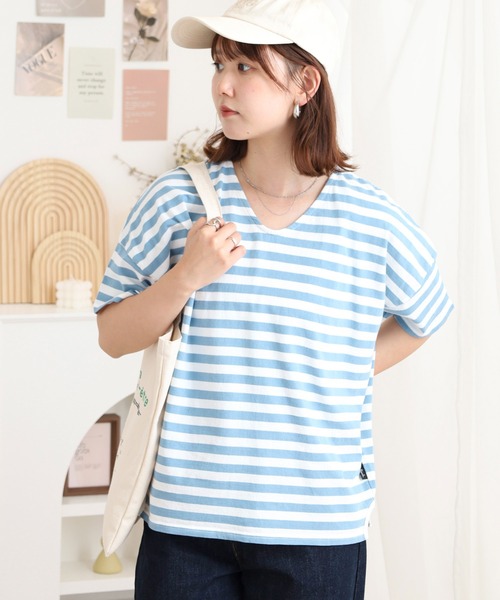 tシャツ to touch ドライコットン ボーダー ドロップTシャツ レディース セール】to touch ドライコットン ボーダー ドロップTシャツ（T
