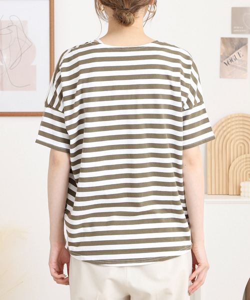 セール】to touch ドライコットン ボーダー ドロップTシャツ（T