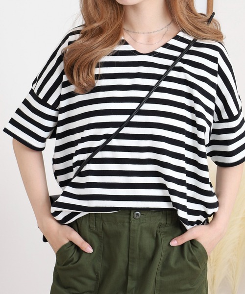 tシャツ to touch ドライコットン ボーダー ドロップTシャツ レディース セール】to touch ドライコットン ボーダー ドロップTシャツ（T