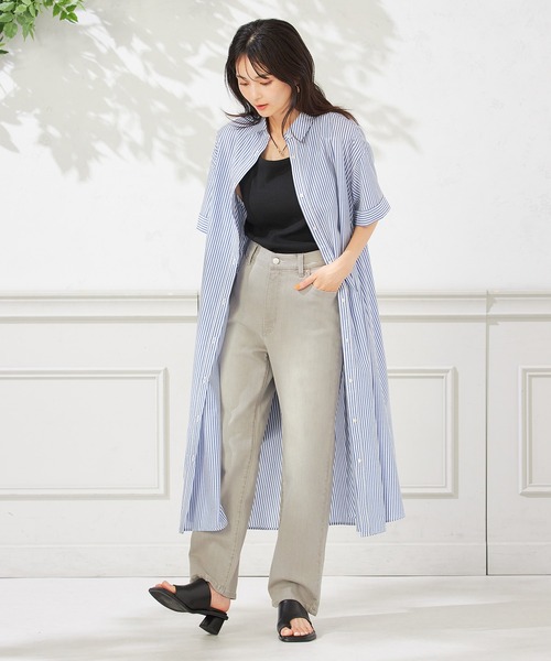 a.v.v(アーヴェヴェ)の「【洗える】ストライプシャツワンピース(ワンピース・レディース・ネイビー/ブラック・36/38/40)」の3枚目の写真