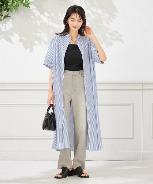 a.v.v(アーヴェヴェ)の「【洗える】ストライプシャツワンピース(ワンピース・レディース・ネイビー/ブラック・36/38/40)」の4枚目の写真