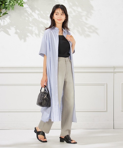 a.v.v(アーヴェヴェ)の「【洗える】ストライプシャツワンピース(ワンピース・レディース・ネイビー/ブラック・36/38/40)」の5枚目の写真