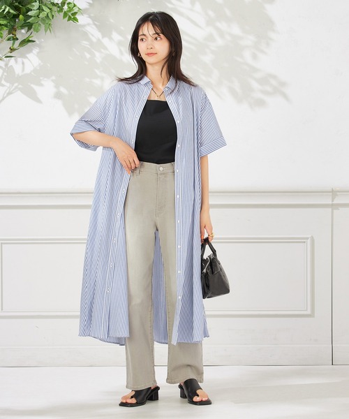 a.v.v(アーヴェヴェ)の「【洗える】ストライプシャツワンピース(ワンピース・レディース・ネイビー/ブラック・36/38/40)」の6枚目の写真