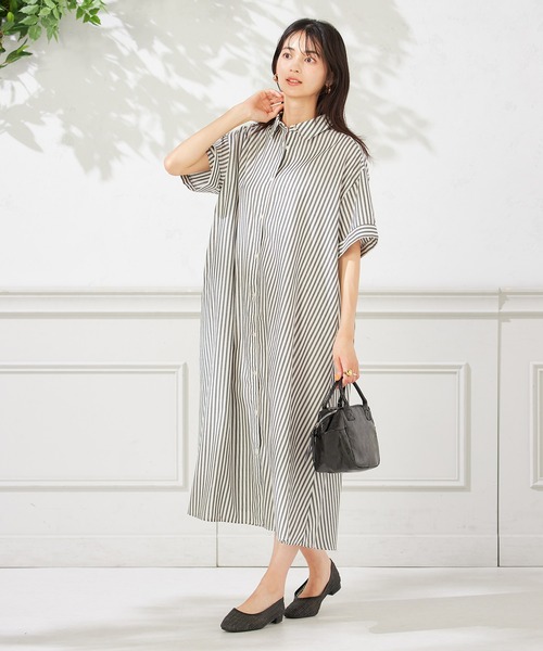a.v.v(アーヴェヴェ)の「【洗える】ストライプシャツワンピース(ワンピース・レディース・ネイビー/ブラック・36/38/40)」の7枚目の写真