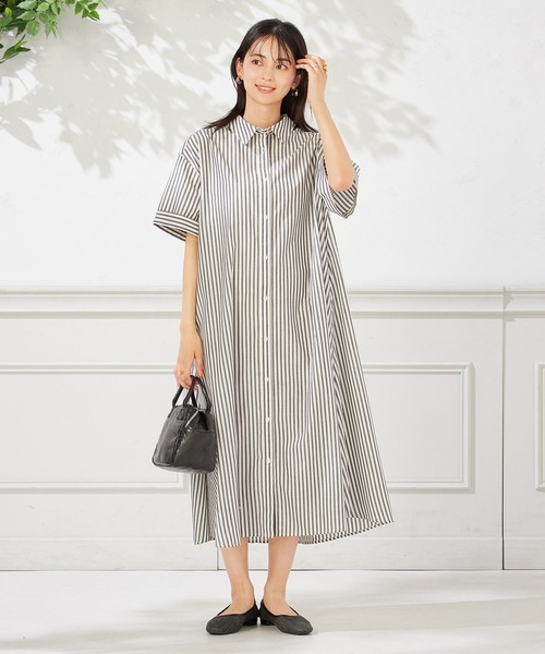 a.v.v(アーヴェヴェ)の「【洗える】ストライプシャツワンピース(ワンピース・レディース・ネイビー/ブラック・36/38/40)」の8枚目の写真