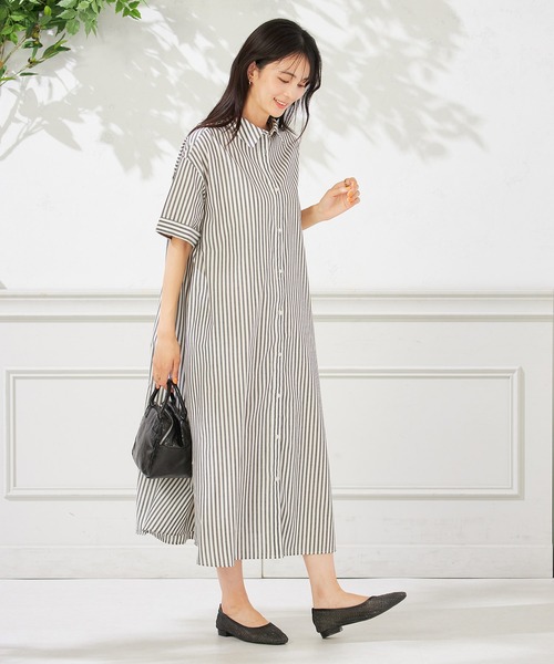 a.v.v(アーヴェヴェ)の「【洗える】ストライプシャツワンピース(ワンピース・レディース・ネイビー/ブラック・36/38/40)」の9枚目の写真