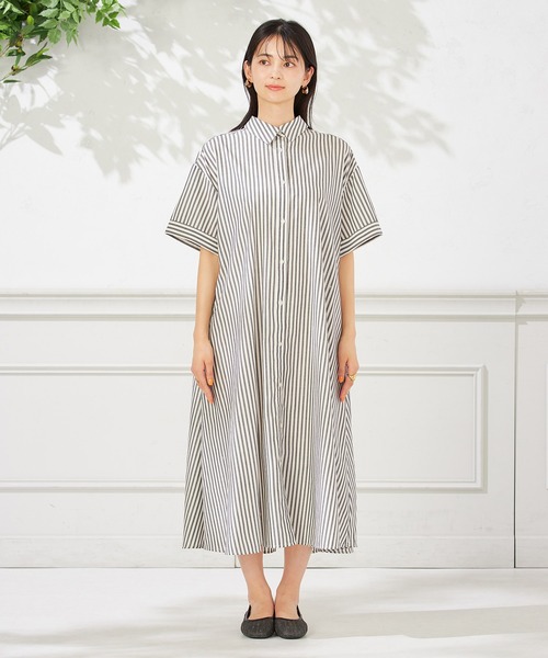a.v.v(アーヴェヴェ)の「【洗える】ストライプシャツワンピース(ワンピース・レディース・ネイビー/ブラック・36/38/40)」の10枚目の写真