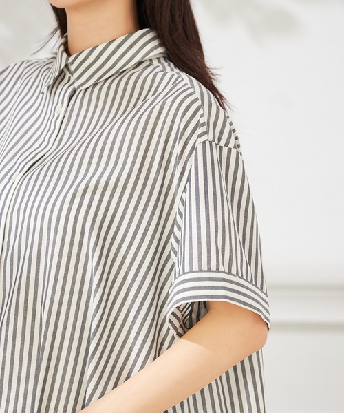 a.v.v(アーヴェヴェ)の「【洗える】ストライプシャツワンピース(ワンピース・レディース・ネイビー/ブラック・36/38/40)」の13枚目の写真