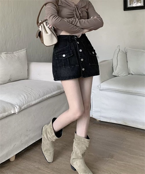 FREE STYLISTS(フリー スタイリスト)の「フロントボタンデニムミニスカート(デニムスカート・レディース・ブラック/ブルー・L/XL/S/M)」の6枚目の写真