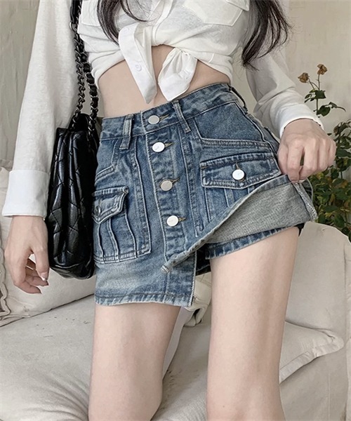 FREE STYLISTS(フリー スタイリスト)の「フロントボタンデニムミニスカート(デニムスカート・レディース・ブラック/ブルー・L/XL/S/M)」の11枚目の写真