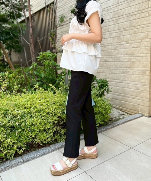 MODE ROBE（モードローブ）の「シャーリングブラウス（Tシャツ/カットソー・レディース・ブラック/ホワイト・FREE）」の7枚目の写真