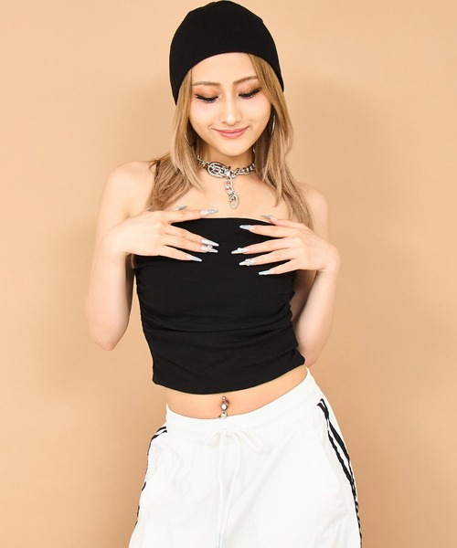 ANAP（アナップ）の「パッド付きバストギャザーベアキャミブラトップ（キャミソール・レディース・ブラック/ホワイト/ベージュ・FREE）」の7枚目の写真