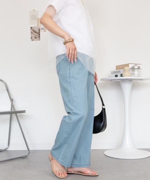 RCD(アールシーディー)の「エアリーデニム ウエストゴムパンツ(デニムパンツ・レディース・ネイビー/ライトブルー/ワンウォッシュ・3L/4L/L/M/LL)」の8枚目の写真