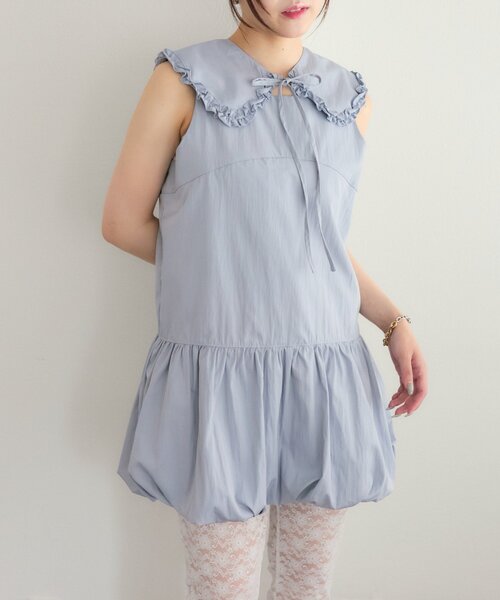 w closet(ダブルクローゼット)の「【25AW】【3点セット/3色展開】シュシュ衿付きバルーンワンピ(ワンピース・レディース・オフホワイト/サックスブルー/ブラック・FREE)」の3枚目の写真