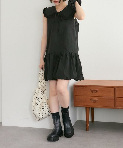 w closet(ダブルクローゼット)の「【25AW】【3点セット/3色展開】シュシュ衿付きバルーンワンピ(ワンピース・レディース・オフホワイト/サックスブルー/ブラック・FREE)」の7枚目の写真