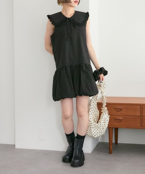w closet(ダブルクローゼット)の「【25AW】【3点セット/3色展開】シュシュ衿付きバルーンワンピ(ワンピース・レディース・オフホワイト/サックスブルー/ブラック・FREE)」の8枚目の写真