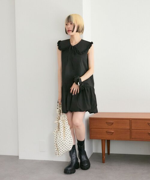 w closet(ダブルクローゼット)の「【25AW】【3点セット/3色展開】シュシュ衿付きバルーンワンピ(ワンピース・レディース・オフホワイト/サックスブルー/ブラック・FREE)」の10枚目の写真