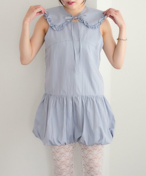 w closet(ダブルクローゼット)の「【25AW】【3点セット/3色展開】シュシュ衿付きバルーンワンピ(ワンピース・レディース・オフホワイト/サックスブルー/ブラック・FREE)」の18枚目の写真