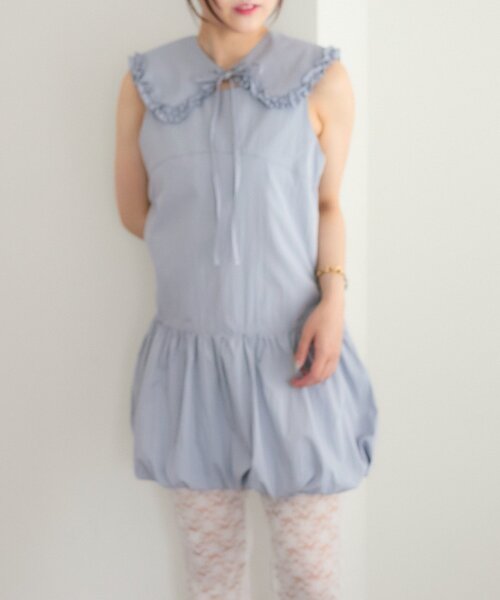 w closet(ダブルクローゼット)の「【25AW】【3点セット/3色展開】シュシュ衿付きバルーンワンピ(ワンピース・レディース・オフホワイト/サックスブルー/ブラック・FREE)」の19枚目の写真