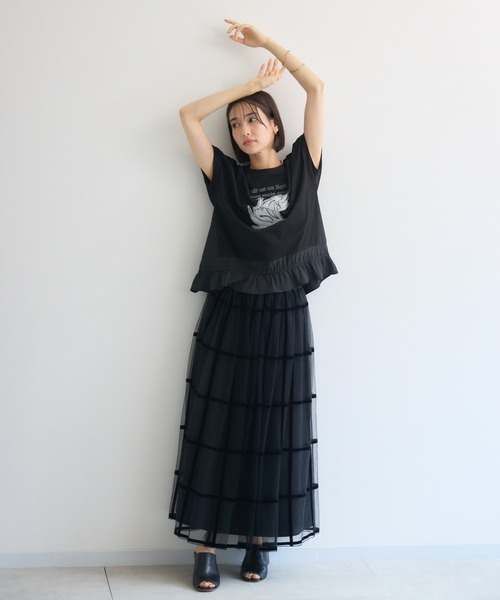 KATHARINE ROSS（キャサリンロス）の「【KATHARINE ROSS】チェックフロッキープリントスカート（スカート・レディース・ブラック/ボルドー・MEDIUM）」の5枚目の写真