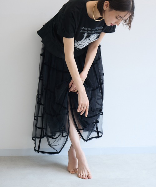 KATHARINE ROSS（キャサリンロス）の「【KATHARINE ROSS】チェックフロッキープリントスカート（スカート・レディース・ブラック/ボルドー・MEDIUM）」の9枚目の写真