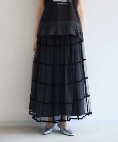 KATHARINE ROSS（キャサリンロス）の「【KATHARINE ROSS】チェックフロッキープリントスカート（スカート・レディース・ブラック/ボルドー・MEDIUM）」の15枚目の写真