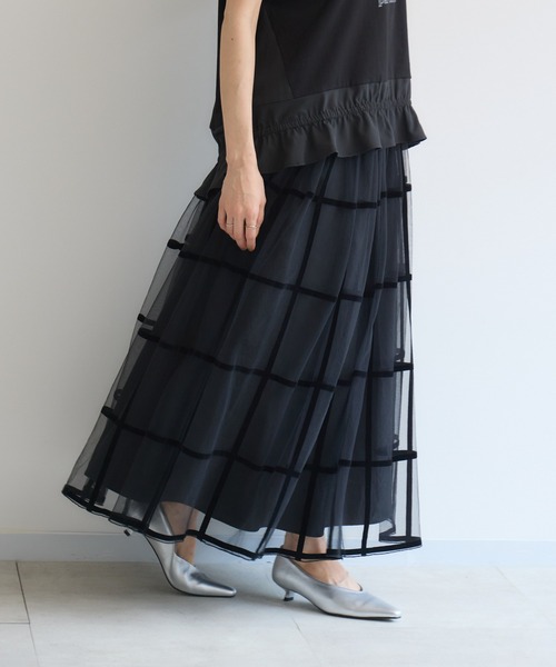 KATHARINE ROSS（キャサリンロス）の「【KATHARINE ROSS】チェックフロッキープリントスカート（スカート・レディース・ブラック/ボルドー・MEDIUM）」の19枚目の写真