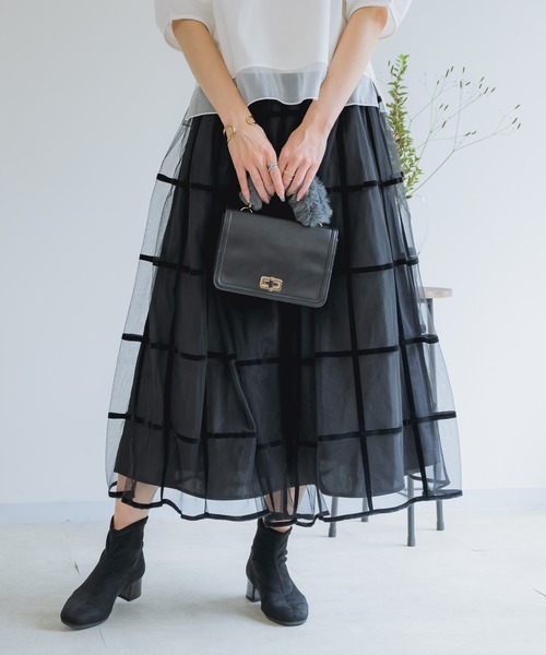 KATHARINE ROSS（キャサリンロス）の「【KATHARINE ROSS】チェックフロッキープリントスカート（スカート・レディース・ブラック/ボルドー・MEDIUM）」の13枚目の写真