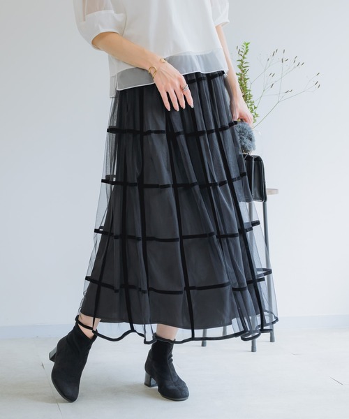 KATHARINE ROSS（キャサリンロス）の「【KATHARINE ROSS】チェックフロッキープリントスカート（スカート・レディース・ブラック/ボルドー・MEDIUM）」の14枚目の写真