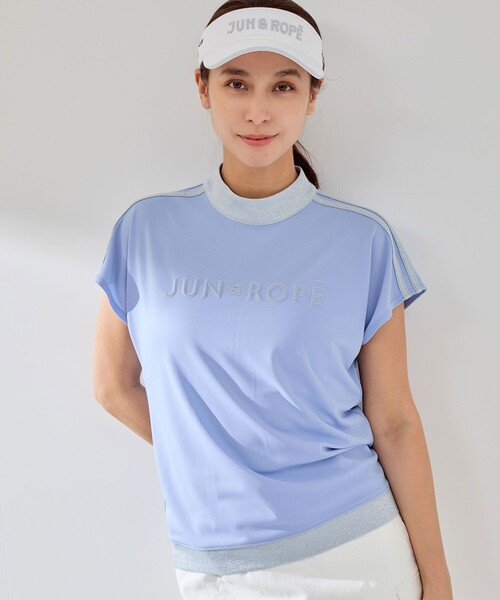 JUN&ROPE'（ジュンアンドロペ）の「【接触冷感】【吸水速乾】フロントロゴラメコンビプルオーバー（Tシャツ/カットソー・レディース・サックスブルー/ブラック/ホワイト・L/M/S）」の3枚目の写真