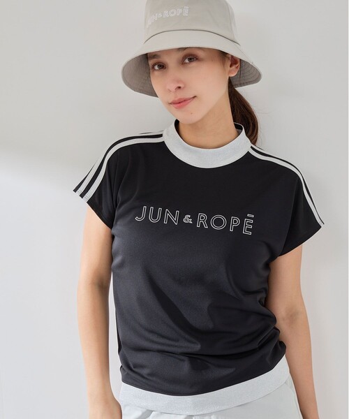 JUN&ROPE'（ジュンアンドロペ）の「【接触冷感】【吸水速乾】フロントロゴラメコンビプルオーバー（Tシャツ/カットソー・レディース・サックスブルー/ブラック/ホワイト・L/M/S）」の2枚目の写真