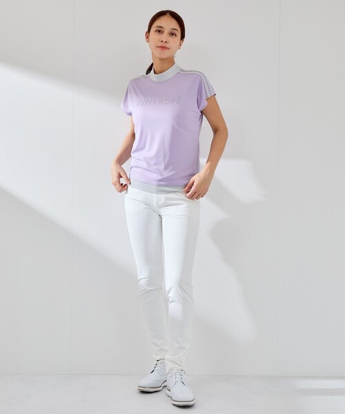 JUN&ROPE'（ジュンアンドロペ）の「【接触冷感】【吸水速乾】フロントロゴラメコンビプルオーバー（Tシャツ/カットソー・レディース・サックスブルー/ブラック/ホワイト・L/M/S）」の17枚目の写真