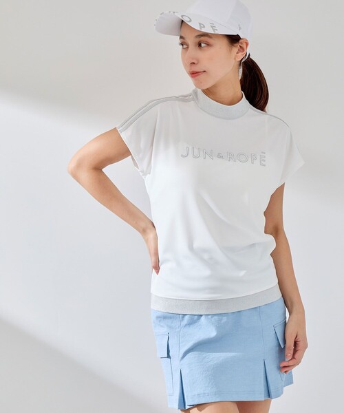 JUN&ROPE'（ジュンアンドロペ）の「【接触冷感】【吸水速乾】フロントロゴラメコンビプルオーバー（Tシャツ/カットソー・レディース・サックスブルー/ブラック/ホワイト・L/M/S）」の21枚目の写真