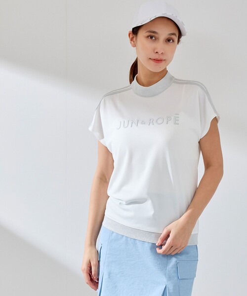 JUN&ROPE'（ジュンアンドロペ）の「【接触冷感】【吸水速乾】フロントロゴラメコンビプルオーバー（Tシャツ/カットソー・レディース・サックスブルー/ブラック/ホワイト・L/M/S）」の22枚目の写真