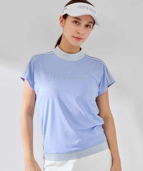 JUN&ROPE'（ジュンアンドロペ）の「【接触冷感】【吸水速乾】フロントロゴラメコンビプルオーバー（Tシャツ/カットソー・レディース・サックスブルー/ブラック/ホワイト・L/M/S）」の4枚目の写真