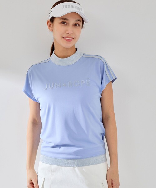 JUN&ROPE'（ジュンアンドロペ）の「【接触冷感】【吸水速乾】フロントロゴラメコンビプルオーバー（Tシャツ/カットソー・レディース・サックスブルー/ブラック/ホワイト・L/M/S）」の5枚目の写真