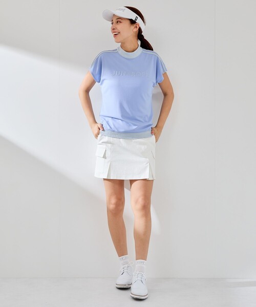 JUN&ROPE'（ジュンアンドロペ）の「【接触冷感】【吸水速乾】フロントロゴラメコンビプルオーバー（Tシャツ/カットソー・レディース・サックスブルー/ブラック/ホワイト・L/M/S）」の6枚目の写真