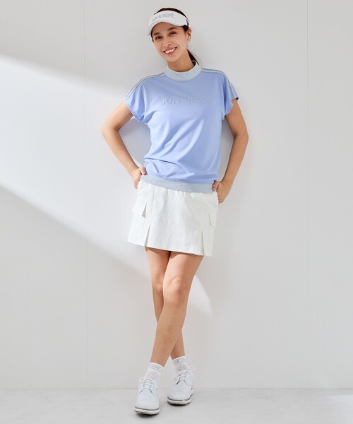 JUN&ROPE'（ジュンアンドロペ）の「【接触冷感】【吸水速乾】フロントロゴラメコンビプルオーバー（Tシャツ/カットソー・レディース・サックスブルー/ブラック/ホワイト・L/M/S）」の7枚目の写真