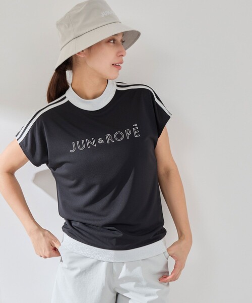 JUN&ROPE'（ジュンアンドロペ）の「【接触冷感】【吸水速乾】フロントロゴラメコンビプルオーバー（Tシャツ/カットソー・レディース・サックスブルー/ブラック/ホワイト・L/M/S）」の9枚目の写真