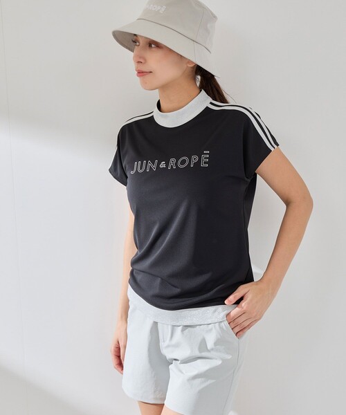 JUN&ROPE'（ジュンアンドロペ）の「【接触冷感】【吸水速乾】フロントロゴラメコンビプルオーバー（Tシャツ/カットソー・レディース・サックスブルー/ブラック/ホワイト・L/M/S）」の10枚目の写真