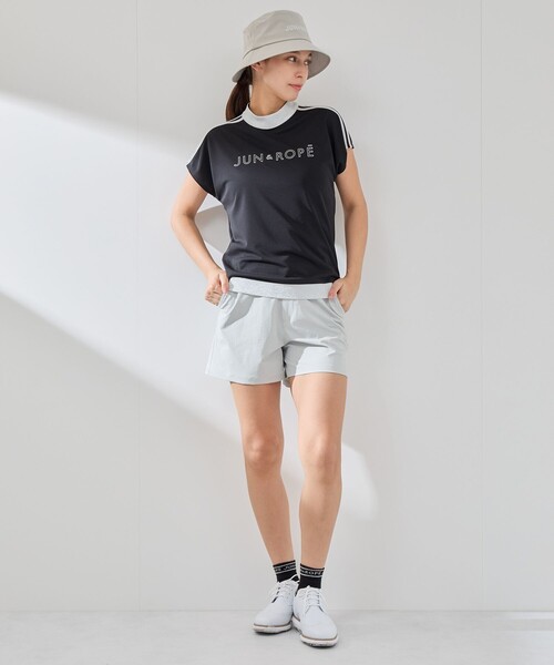 JUN&ROPE'（ジュンアンドロペ）の「【接触冷感】【吸水速乾】フロントロゴラメコンビプルオーバー（Tシャツ/カットソー・レディース・サックスブルー/ブラック/ホワイト・L/M/S）」の12枚目の写真